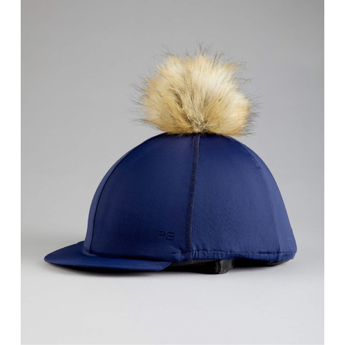 Premier Equine PEI Jersey Hat Silk with faux fur pom pom - navy