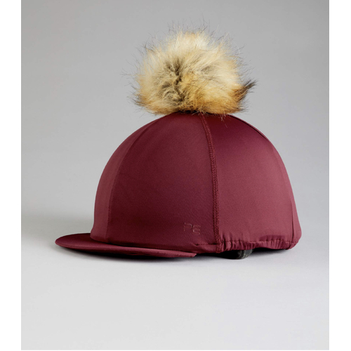 Premier Equine PEI Jersey Hat Silk with faux fur pom pom - wine