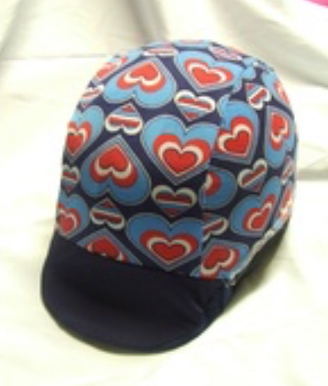 Ecotak Lycra Helmet Cover - blue & red hearts