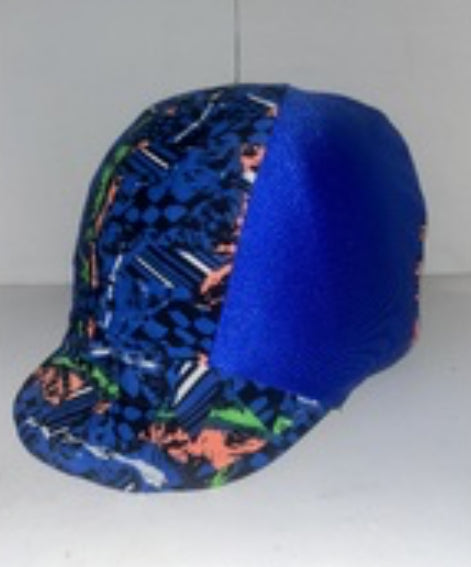 Ecotak Lycra Helmet Cover - blue orange & black abstract