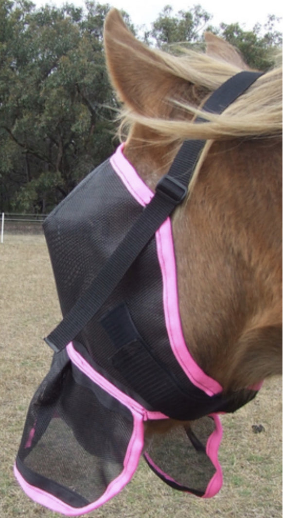 Ecotak Fly Mask/Veil with nose frill/skirt - Bright Pink