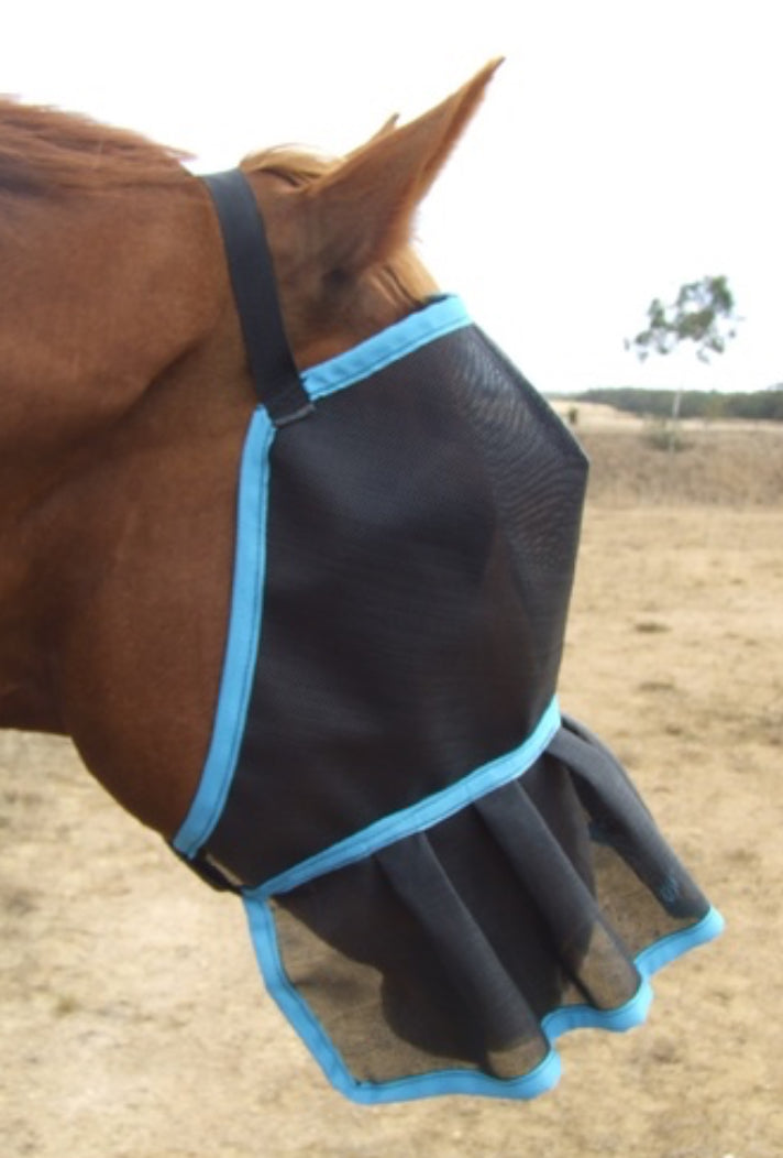 Ecotak Fly Mask/veil with Nose Skirt/frill - Aqua Trim