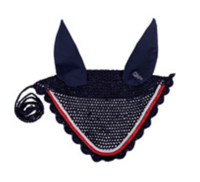QHP Ear Net/bonnet Coco Estate - navy, white & red Full
