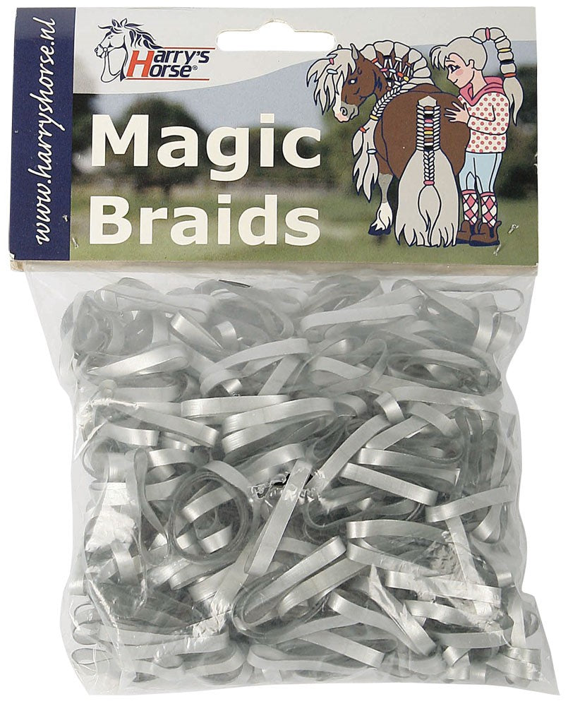 Harry's Horse Magic Braids Plaiting Elastic Bands - Silver REUSABLE