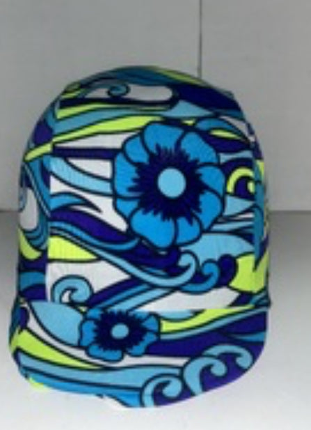 Ecotak Lycra Helmet Cover - white & aqua paisley hibiscus