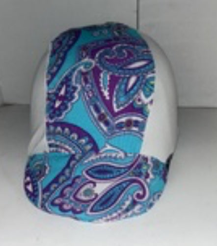 Ecotak Lycra Helmet Cover - purple, and aqua paisley