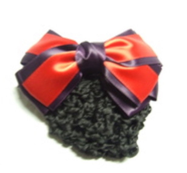 Ecotak Bow Hair Clip with hair net/snood - plum & red Ecotak