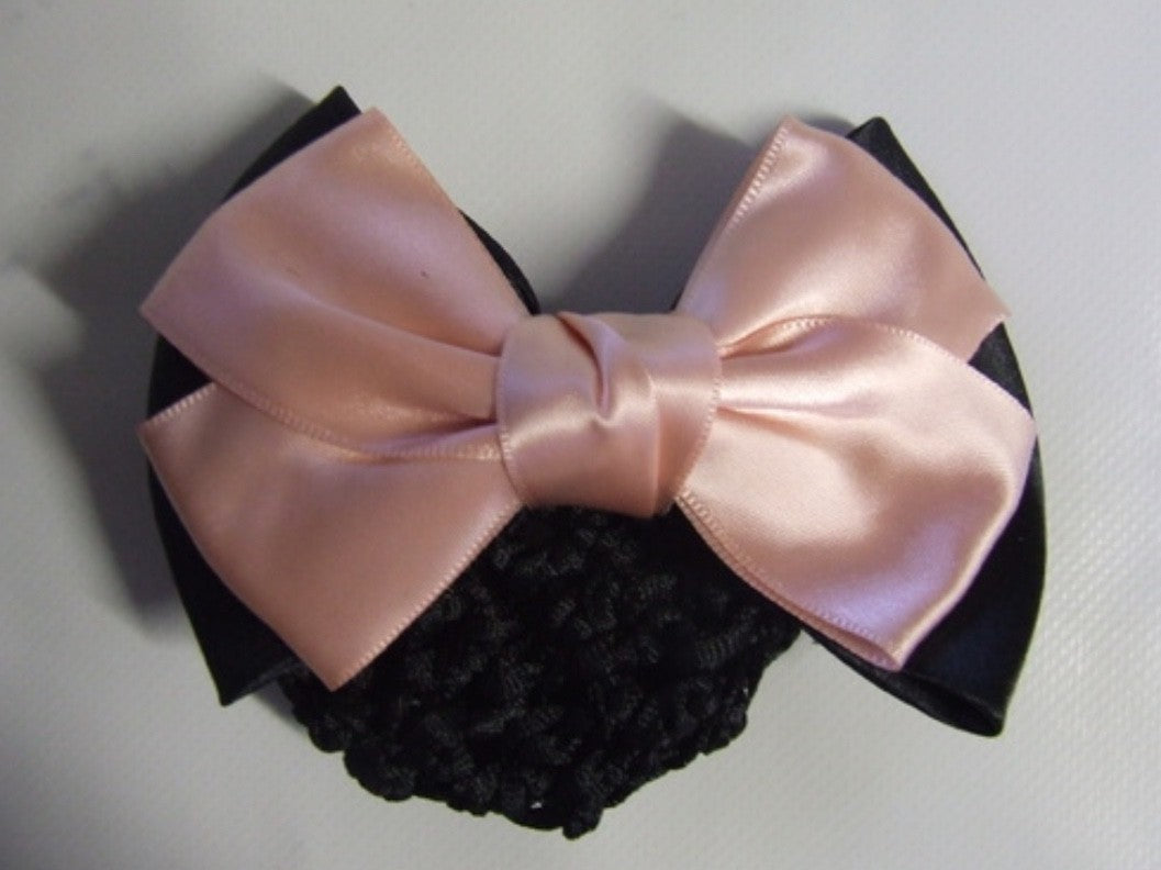 Ecotak Bow Hair Clip with hair net/snood - black & pale pink  Ecotak