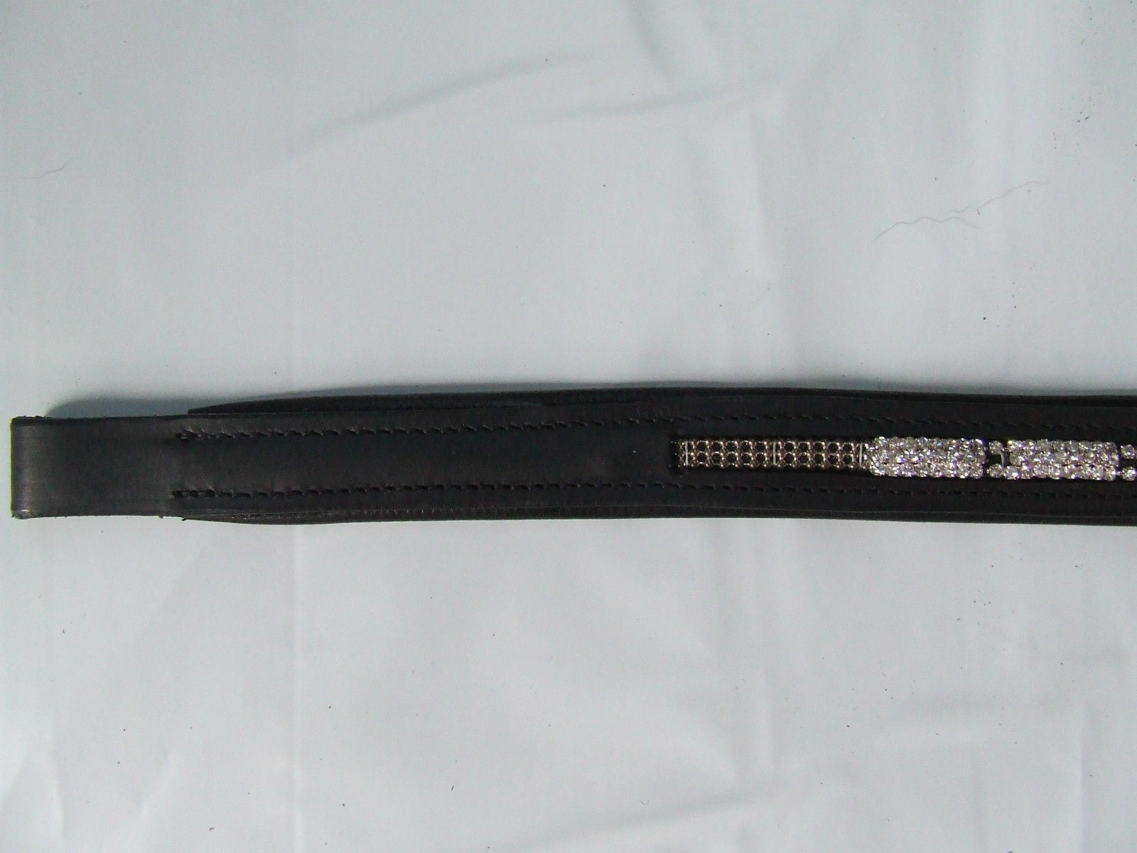 Ecotak black leather straight browband with crystal centre  Ecotak