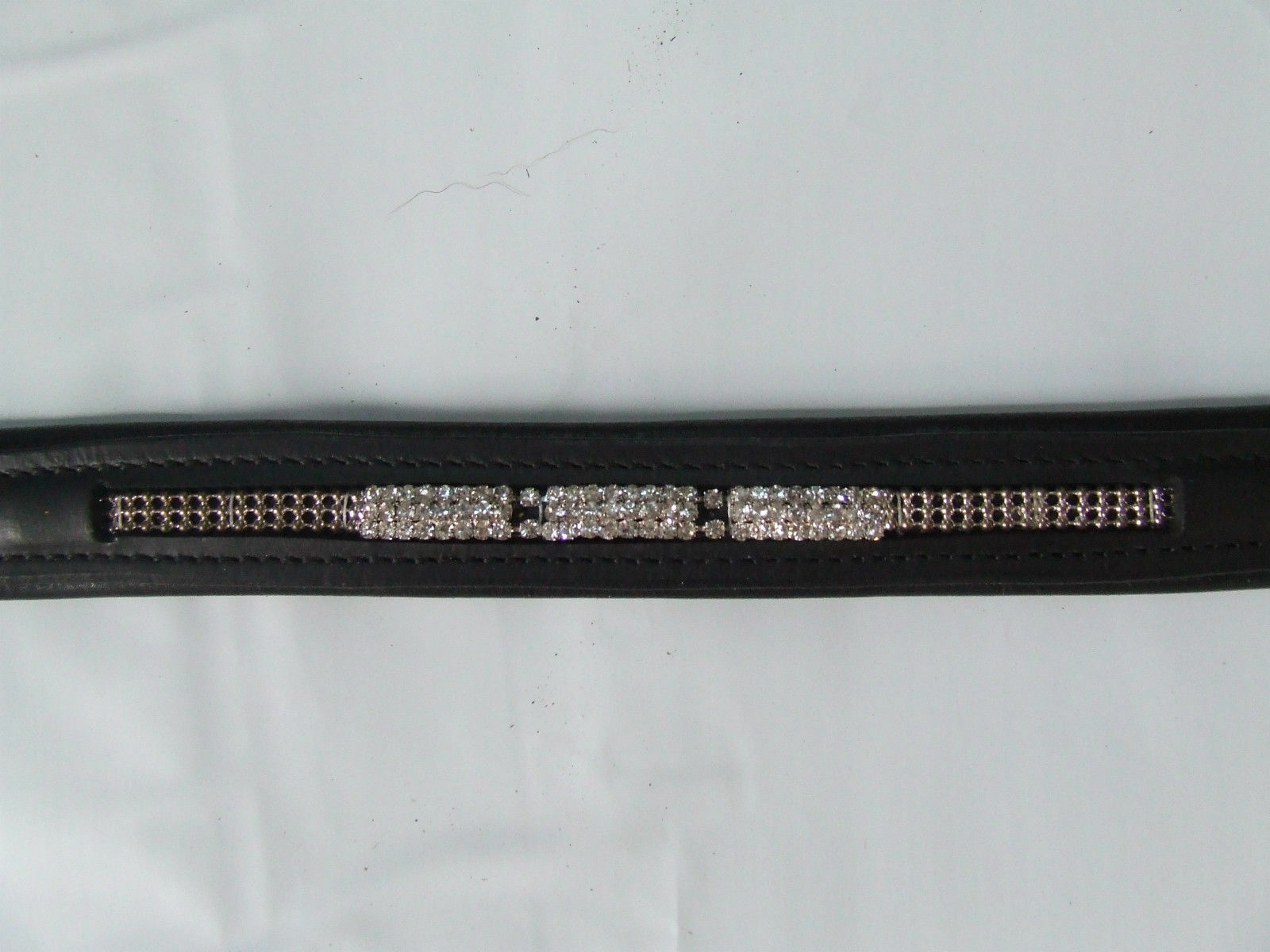 Ecotak black leather straight browband with crystal centre  Ecotak