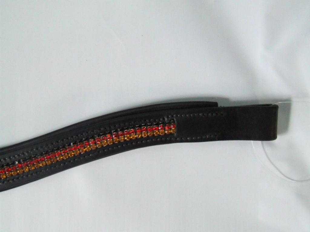 Ecotak black leather U Browband with black, red & gold crystals Ecotak