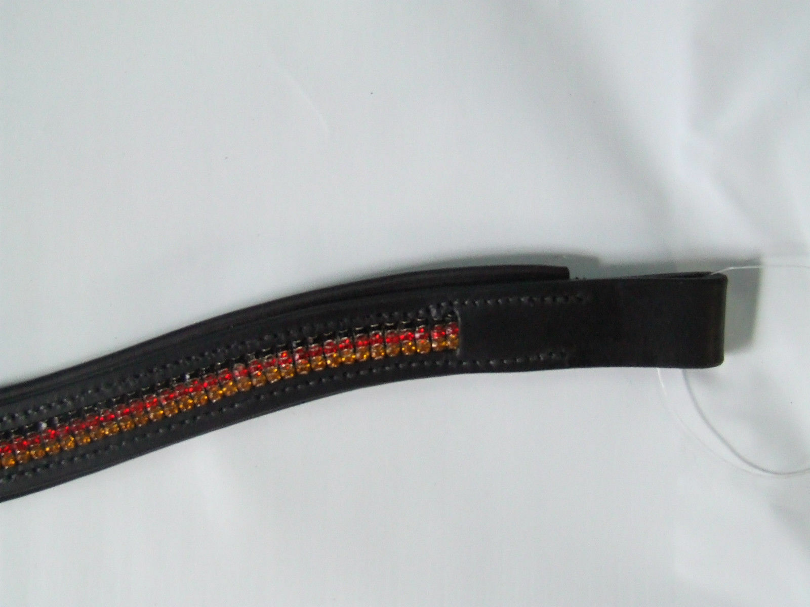 Ecotak black leather U Browband with black, red & gold crystals Ecotak