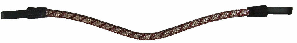 Ecotak black leather U browband with red & white crystals  Ecotak