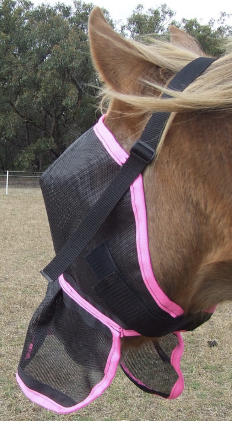 Ecotak Fly Mask/Veil with nose frill/skirt - Bright Pink Ecotak