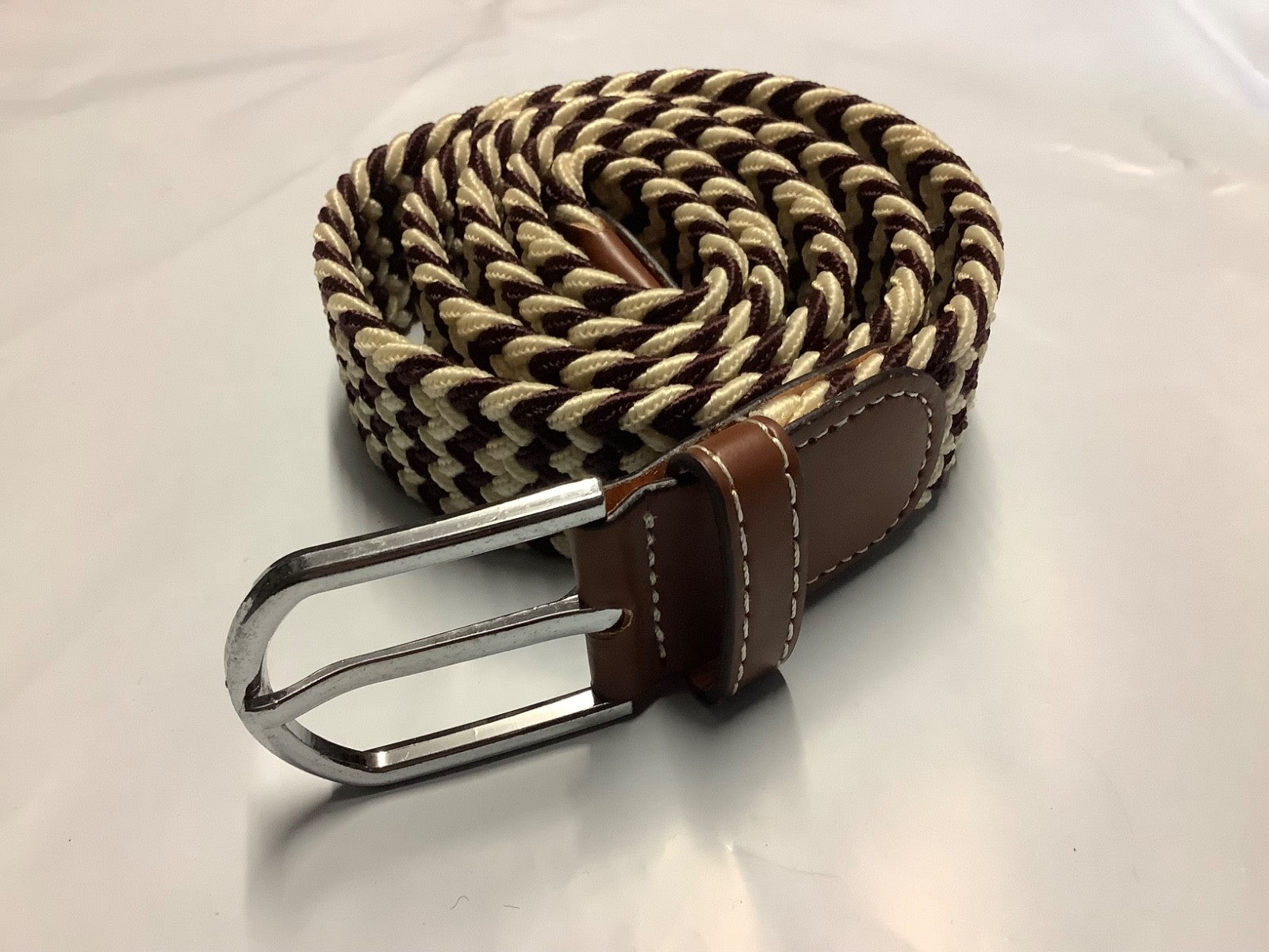 Ecotak Stretchy Webbing Belt - Beige & brown Ecotak