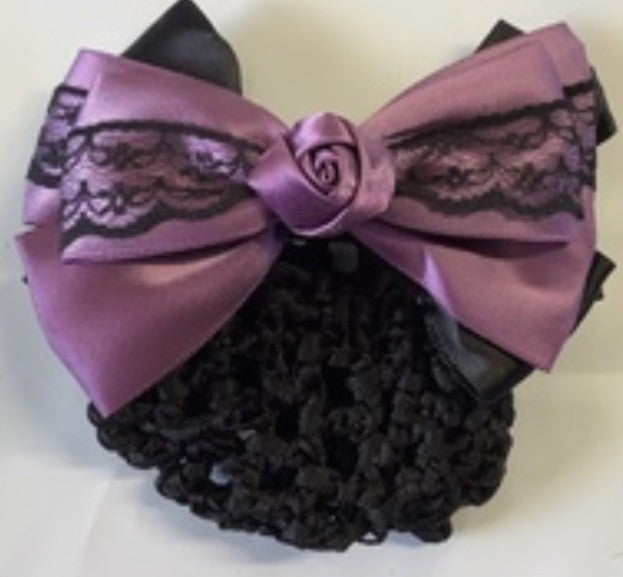 Ecotak Bow Hair Clip with hair net/snood - mauve lace rose Ecotak