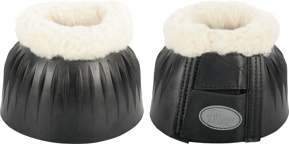 Harrys Horse Rubber Over reach bell boots with fleece - Black Harry's Horse