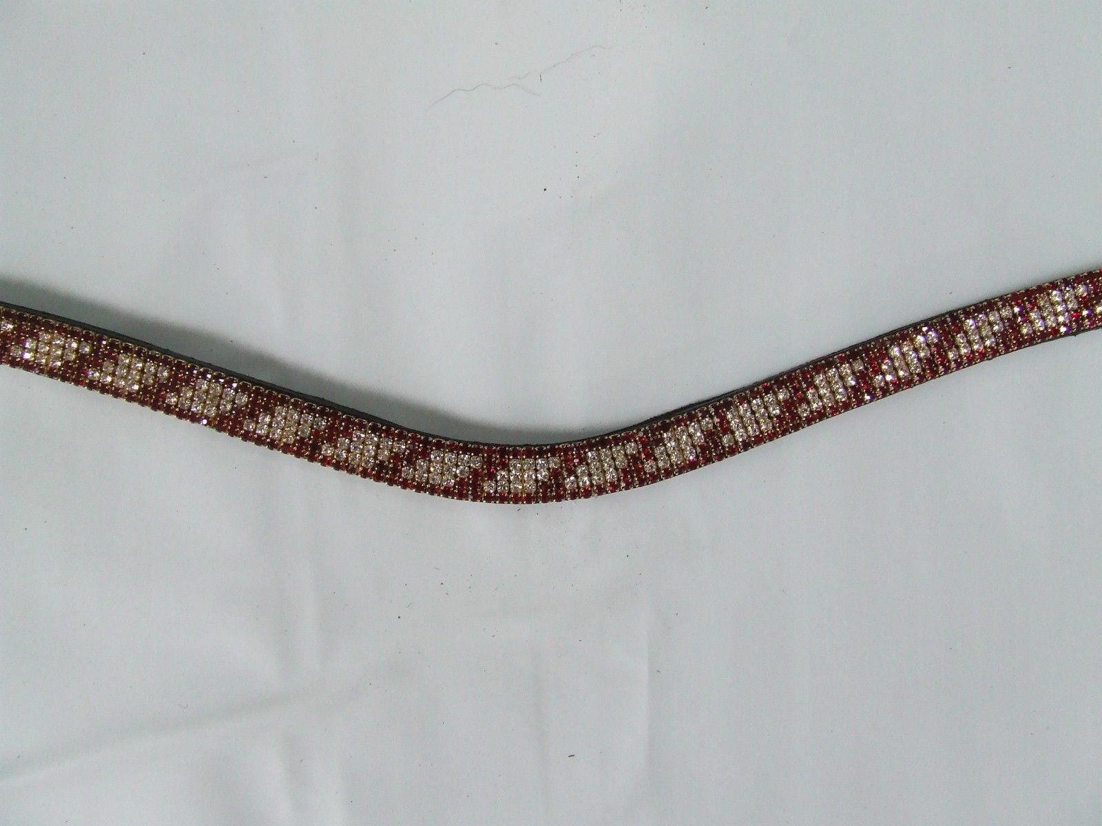 Ecotak black leather U browband with red & white crystals  Ecotak