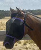 Ecotak Fly Mask/Veil with contoured nose flap Black with Purple Trim  Ecotak