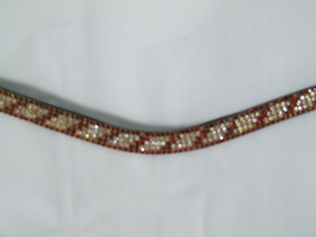Ecotak black leather U browband with red & white crystals  Ecotak