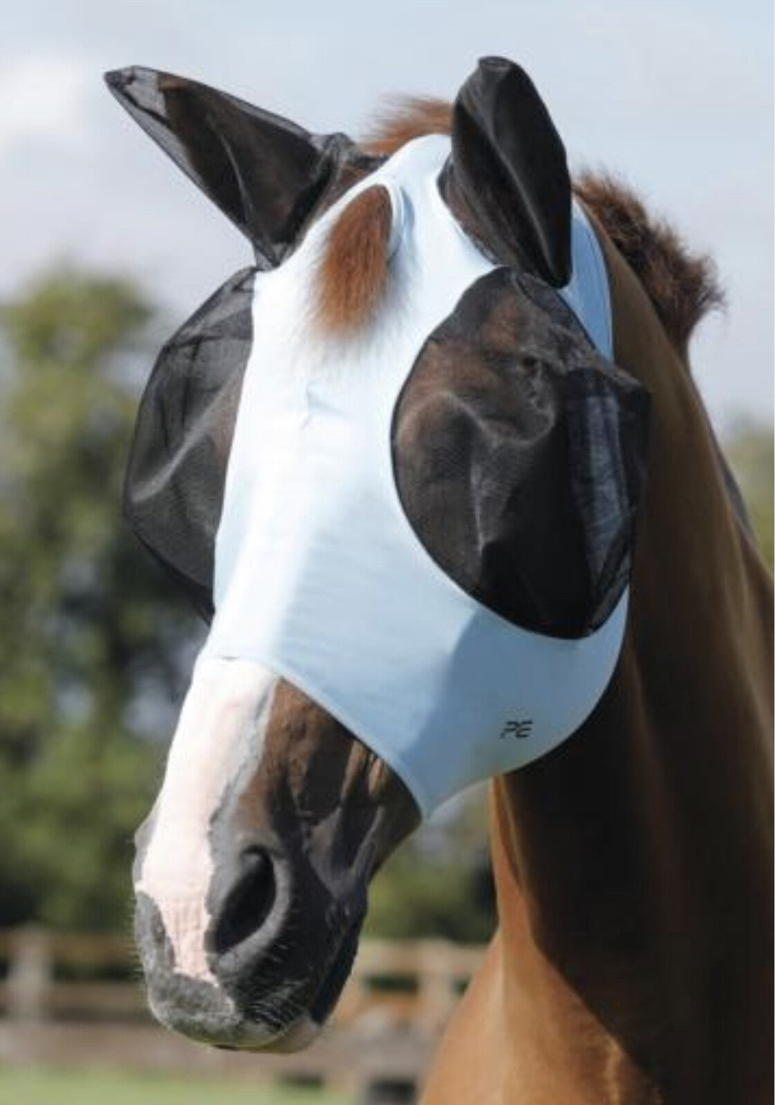 Premier Equine comfort tech Lycra fly mask light blue Premier Equine
