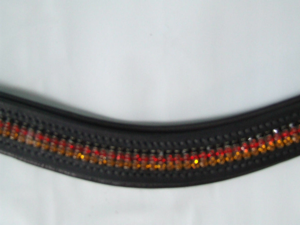 Ecotak black leather U Browband with black, red & gold crystals Ecotak