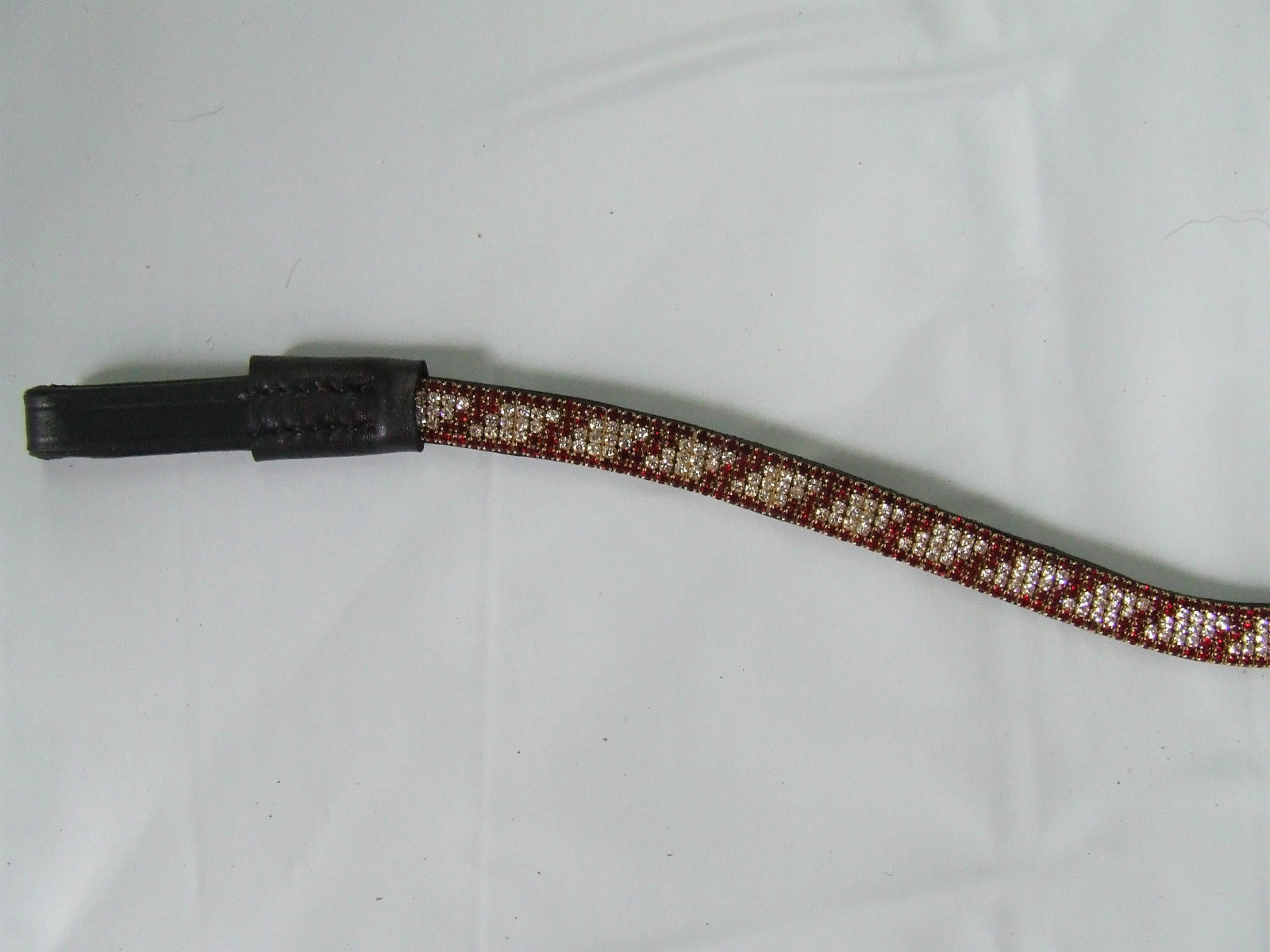 Ecotak black leather U browband with red & white crystals  Ecotak