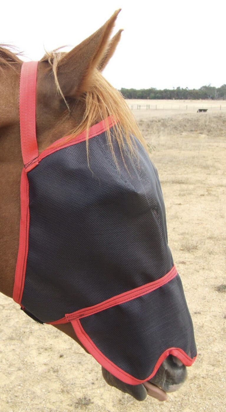 Ecotak fly mask/veil with contoured nose flap - red Ecotak