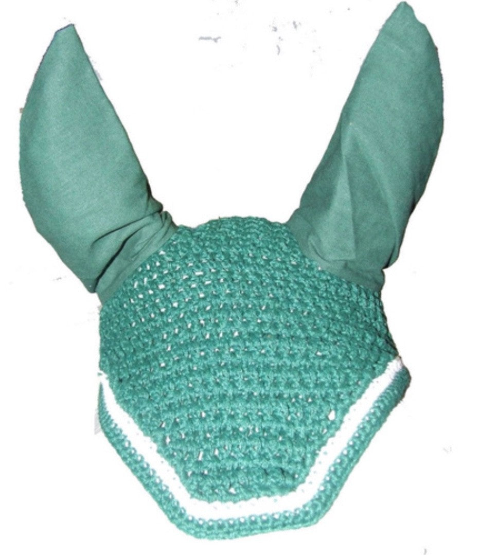 Ecotak Crochet Bonnet/Ear Net - Bottle Green & White Full size Ecotak