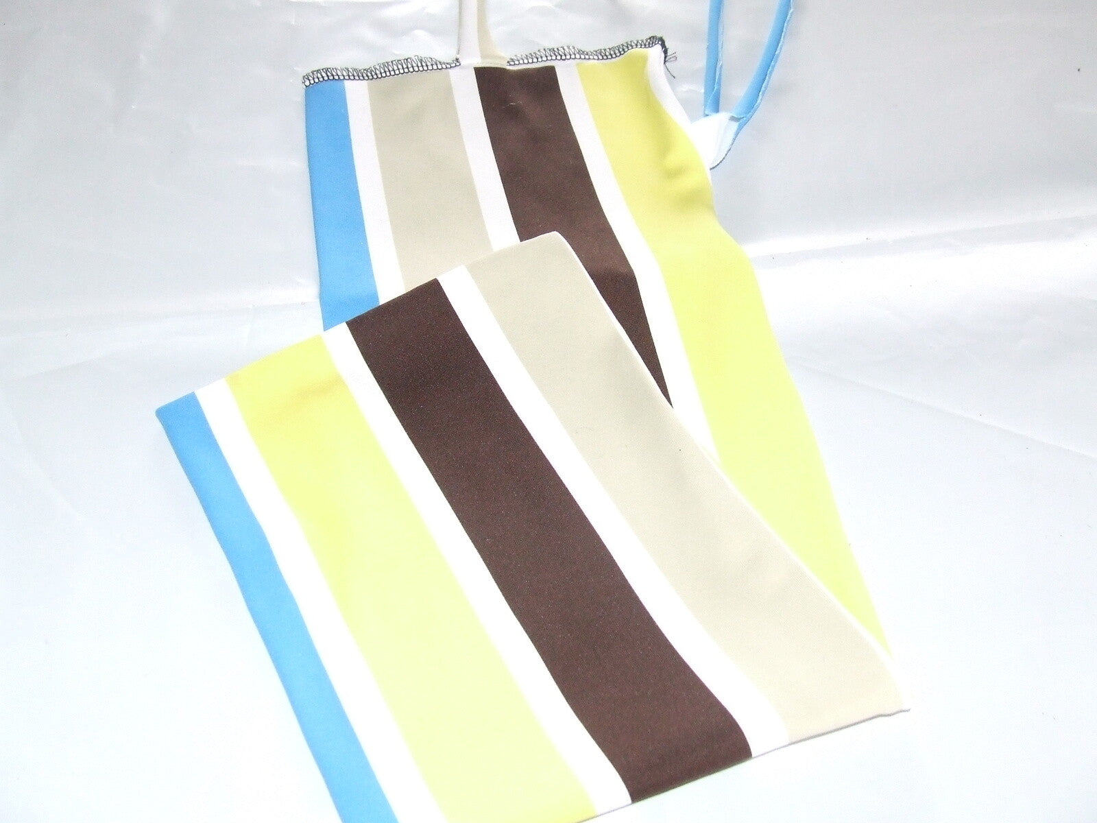 Ecotak Lycra Rugless Tie in Tail Bag - brown yellow blue stripe Ecotak
