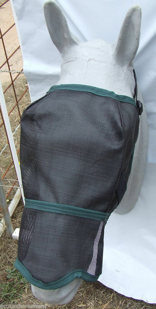 Ecotak Fly Mask/Veil with contoured nose flap Black with Bottle Green Trim  Ecot