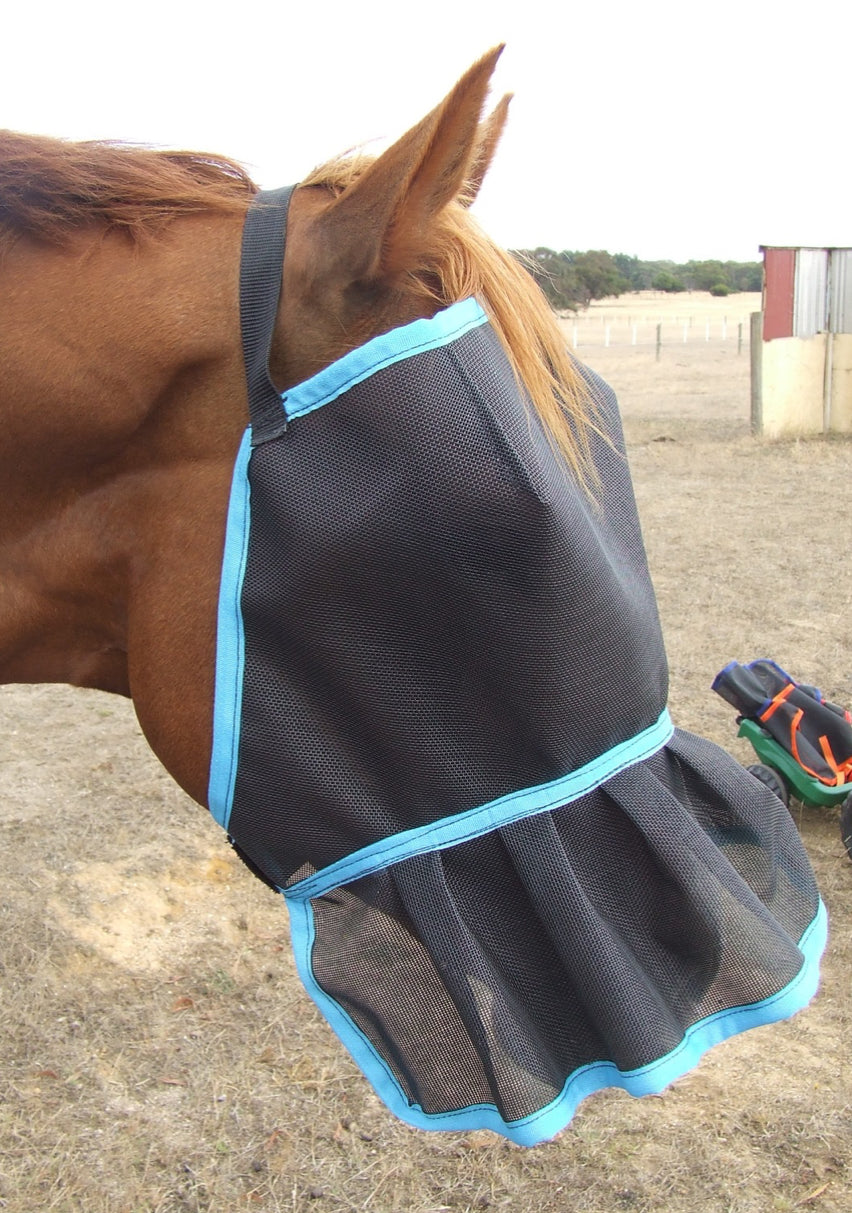 Ecotak Fly Mask/veil with Nose Skirt/frill - Aqua Trim