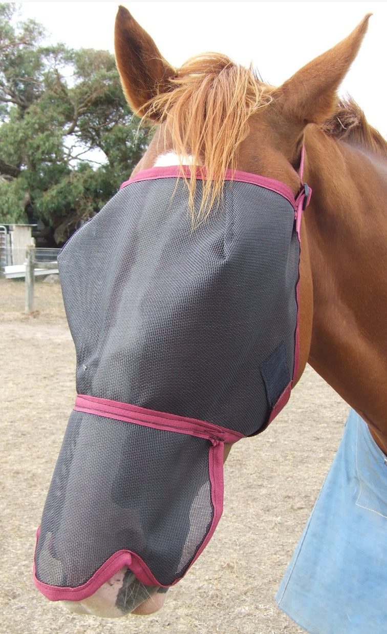 Ecotak Fly Mask/Veil with Contoured Nose Flap - Burgundy
