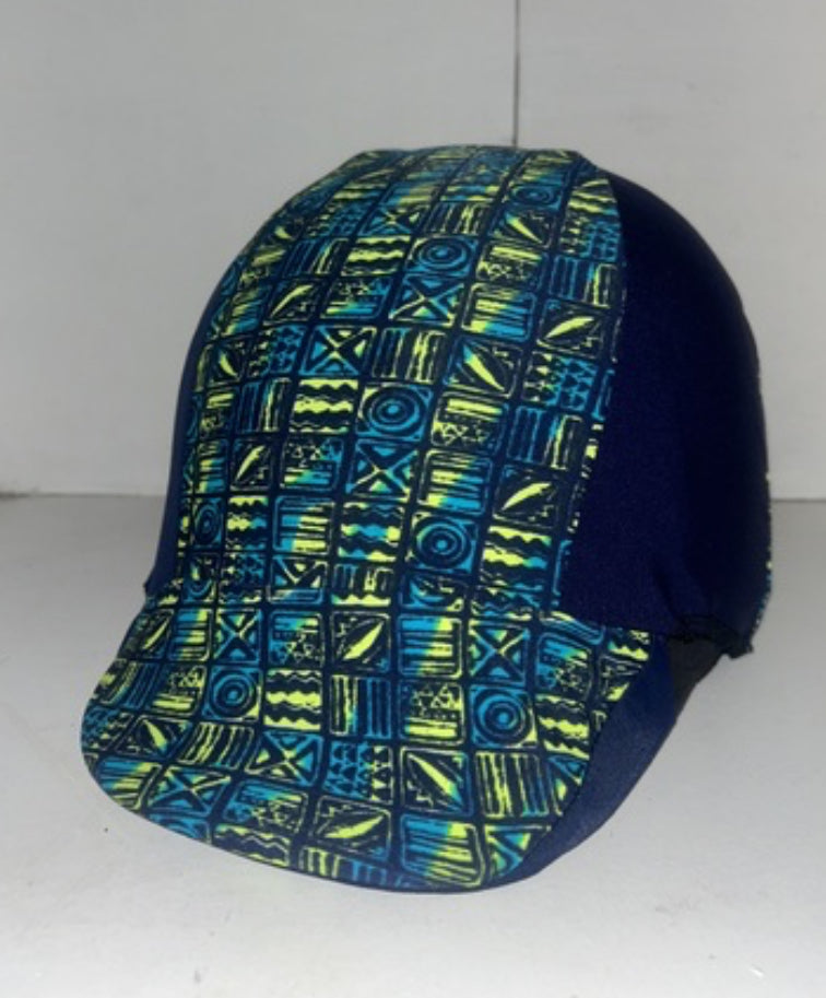 Ecotak Lycra Helmet Cover - navy & yellow abstract