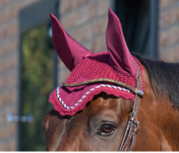 QHP Juliet Ear Bonnet - Maroon/Burgundy Full