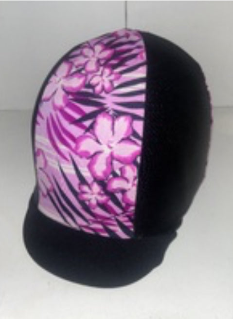 Ecotak Lycra Helmet Cover - pink hibiscus and black