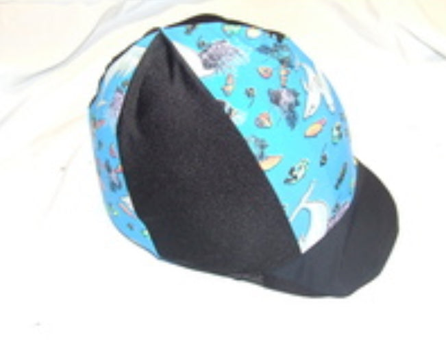 Ecotak Lycra Helmet Cover - Black & Fish Pattern
