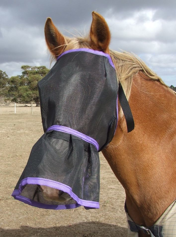 Ecotak Fly Mask/Veil with nose skirt/frill - purple trim