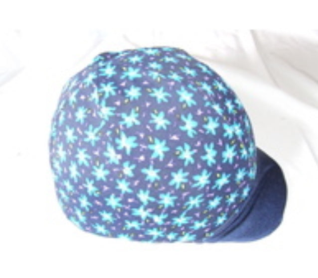 Ecotak Lycra Helmet Cover - Navy Blue with Aqua Flowers
