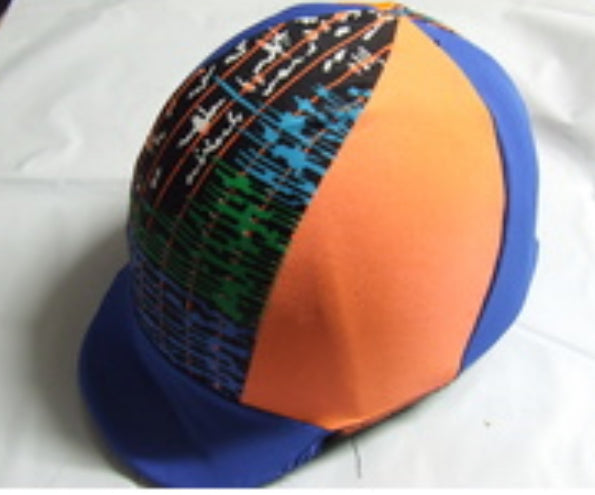 Ecotak Lycra Helmet Cover - Royal blue, orange & black abstract