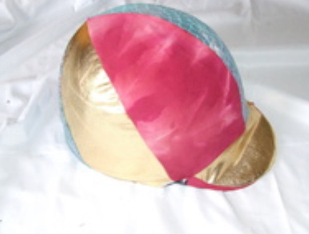 Ecotak Lycra Helmet Cover - Gold, red & blue metallic
