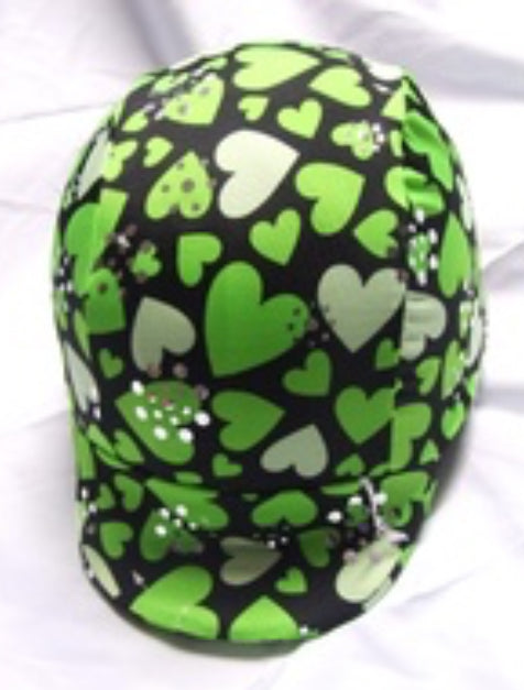 Ecotak Lycra Helmet Cover - black & green hearts