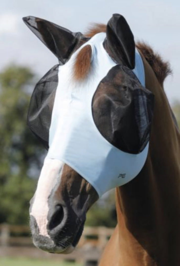 Premier Equine comfort tech Lycra fly mask light blue