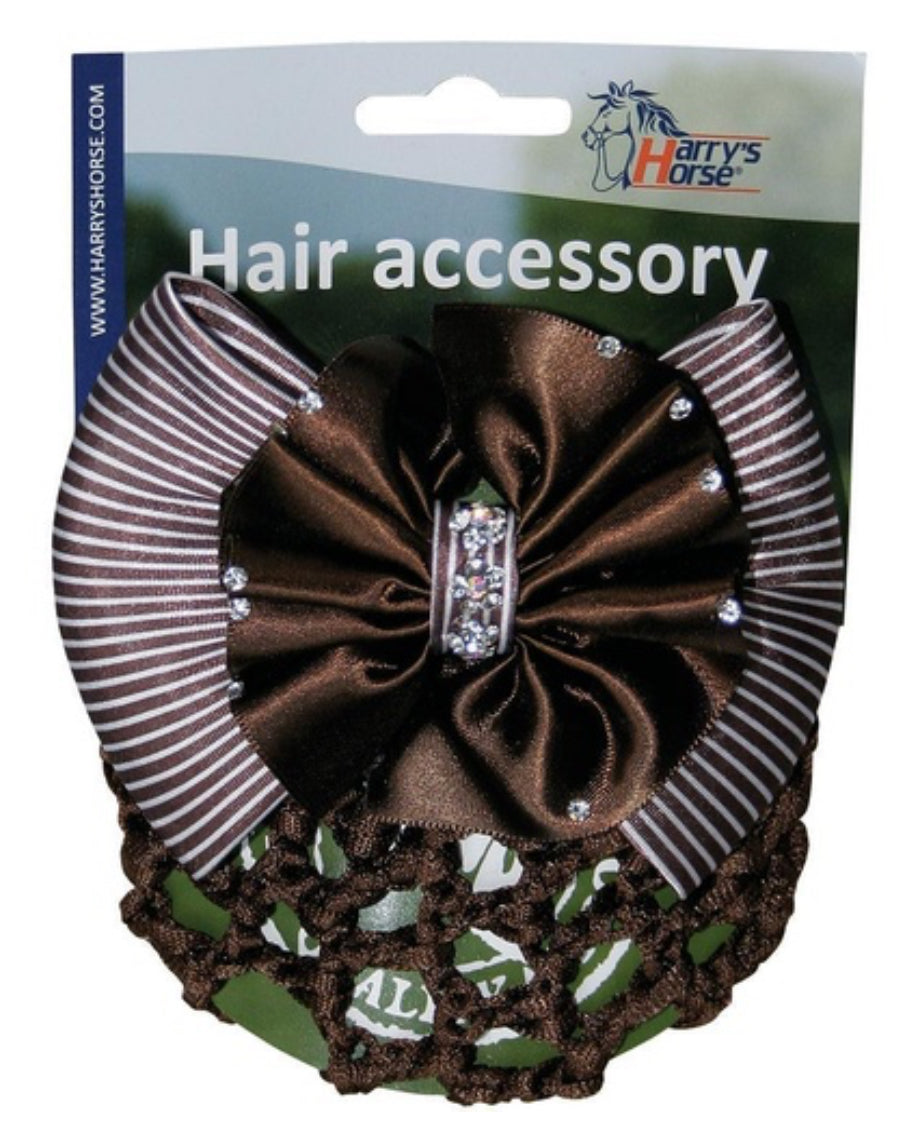Harry's Horse Hair Bun Net with Clip - Brown with Rhinestones.