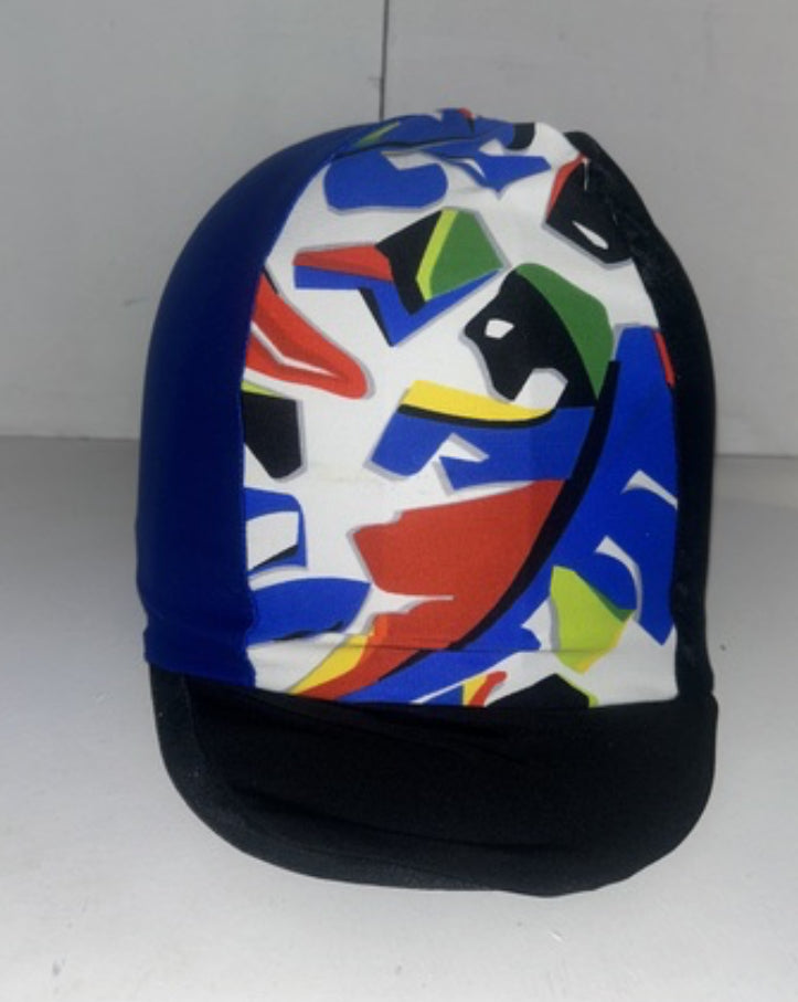 Ecotak Lycra Helmet Cover - blue white & black abstract