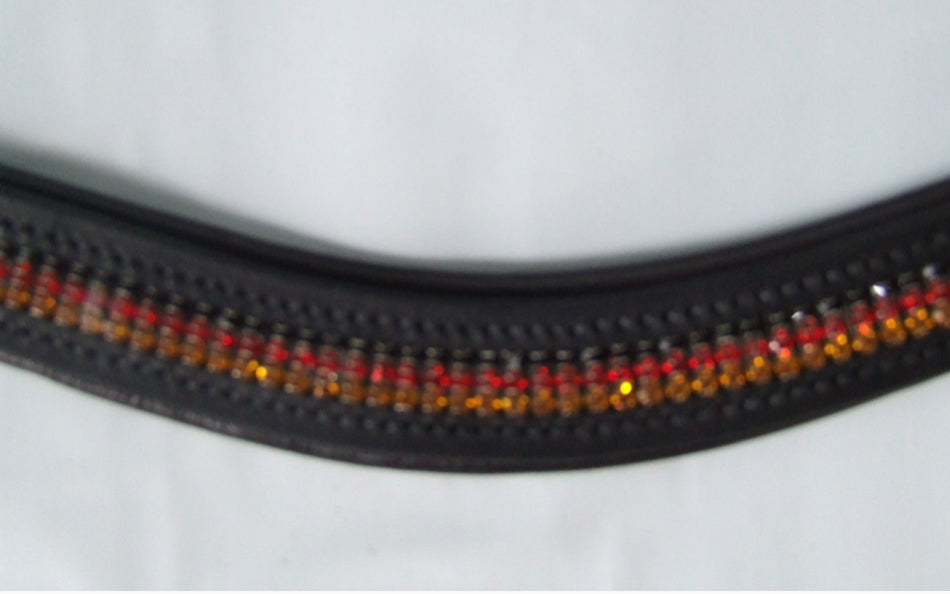 Ecotak black leather U Browband with black, red & gold crystals