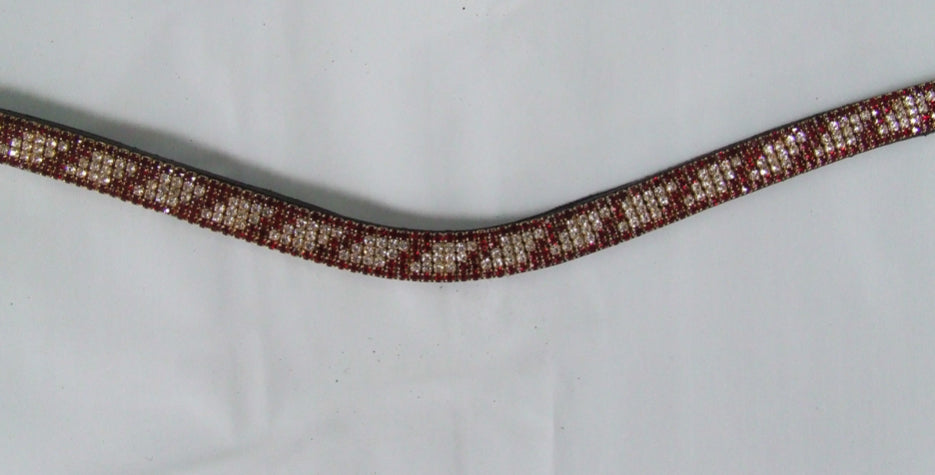 Ecotak black leather U browband with red & white crystals