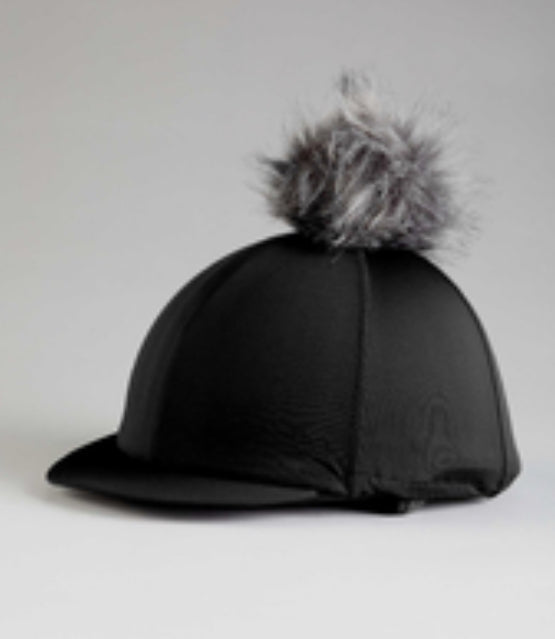 Premier Equine PEI Jersey Hat Silk/helmet cover with faux fur pom pom black