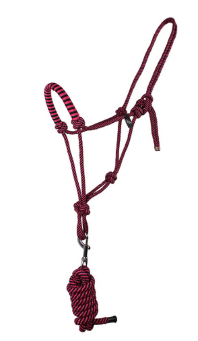 QHP Rope Halter & Lead Set Raspberry Pink & Black