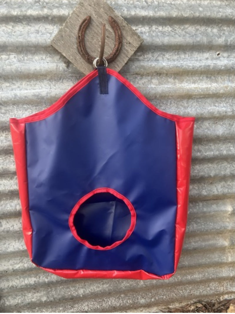 Ecotak PVC Hay Bag with mesh sides - navy & red